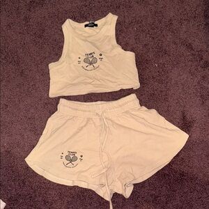 Cream Tennis Club Crop Top and Shorts Set